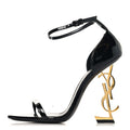 Patent Calfskin Opyum 110 Sandals 37.5 Black Gold