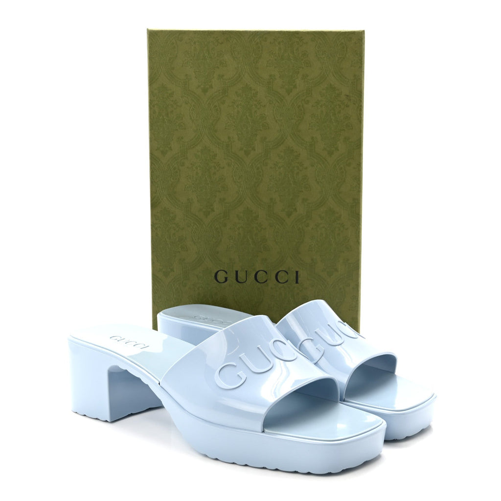 Rubber Gucci Logo Womens Platform 20/60mm Slide Sandals 41 Porcelain Light Blue