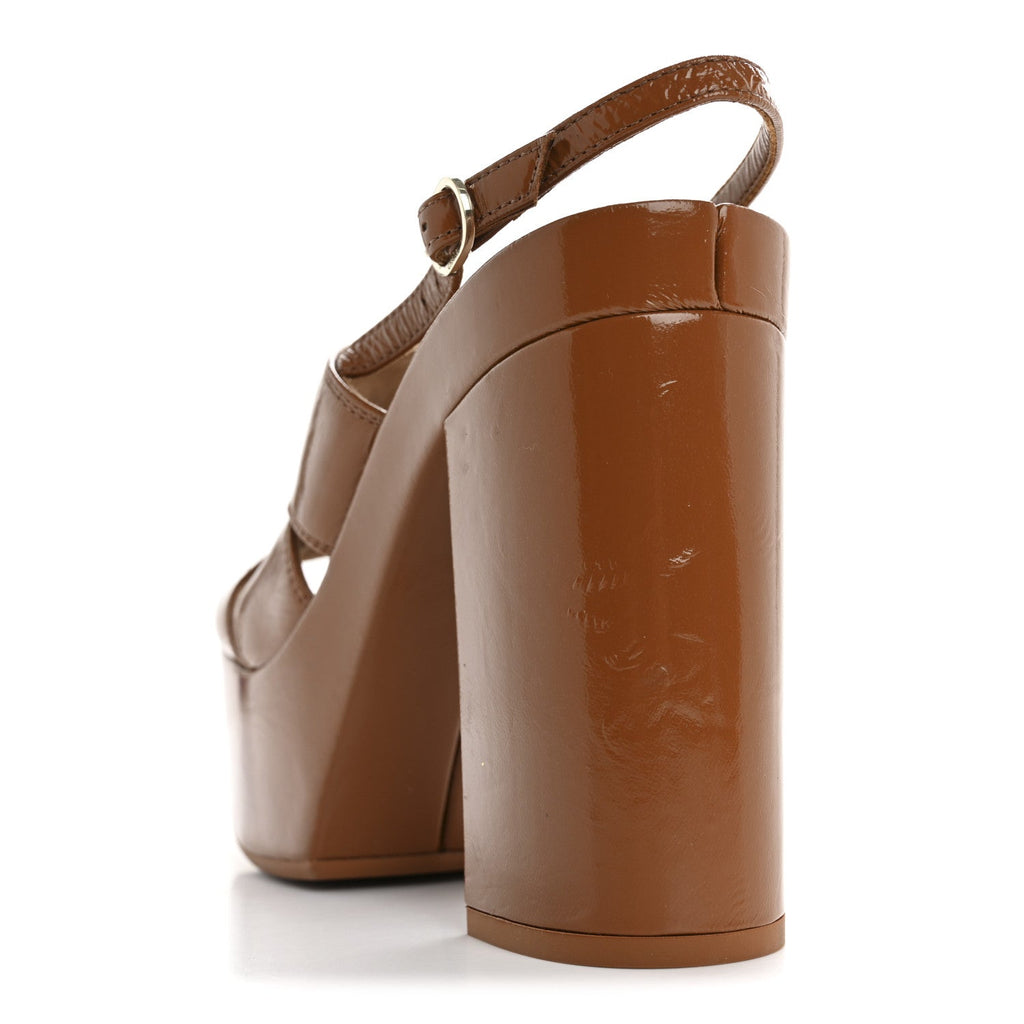 Crumpled Patent Lambskin Platform Sandals 39 Light Brown