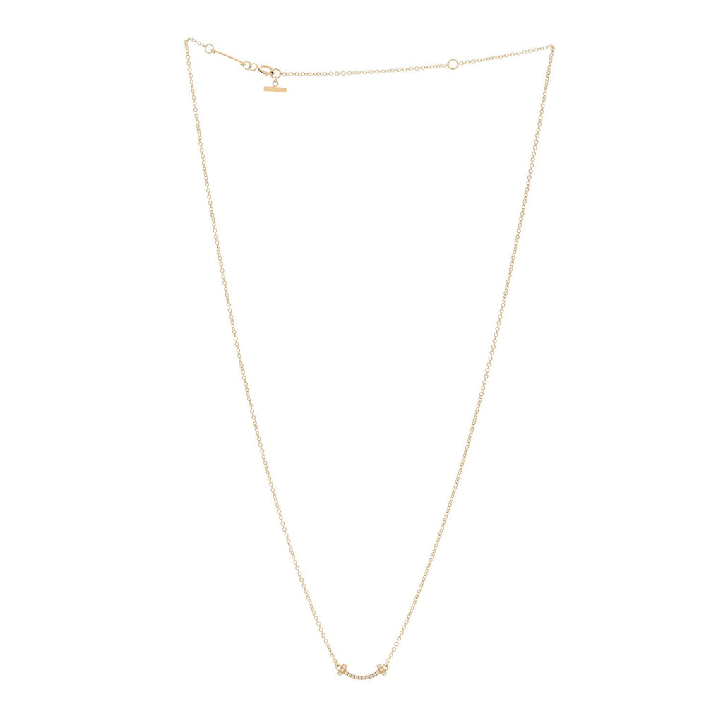 18K Yellow Gold Diamond Mini T Smile Pendant Necklace