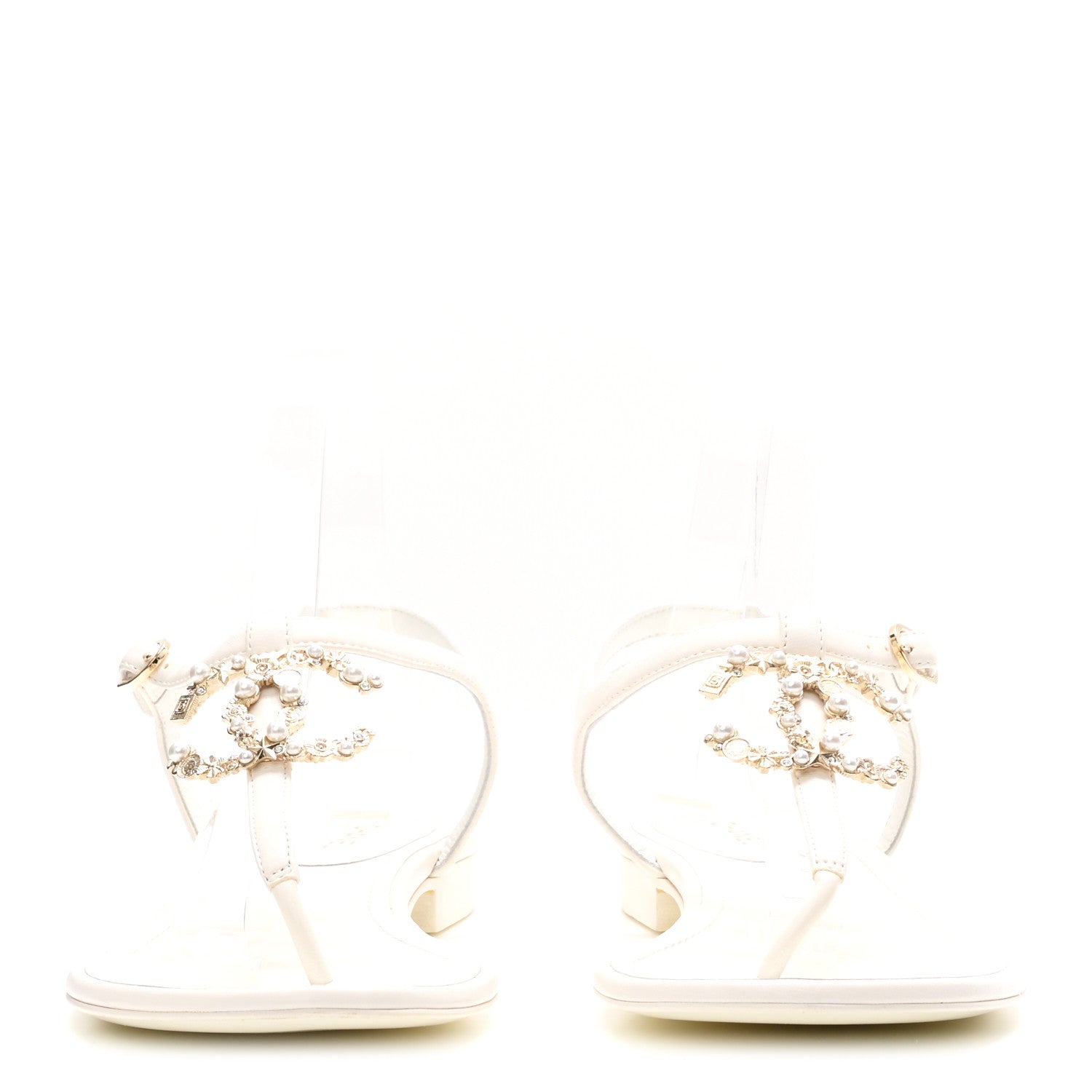 Lambskin Pearl Crystal CC Thong Sandals 39 White
