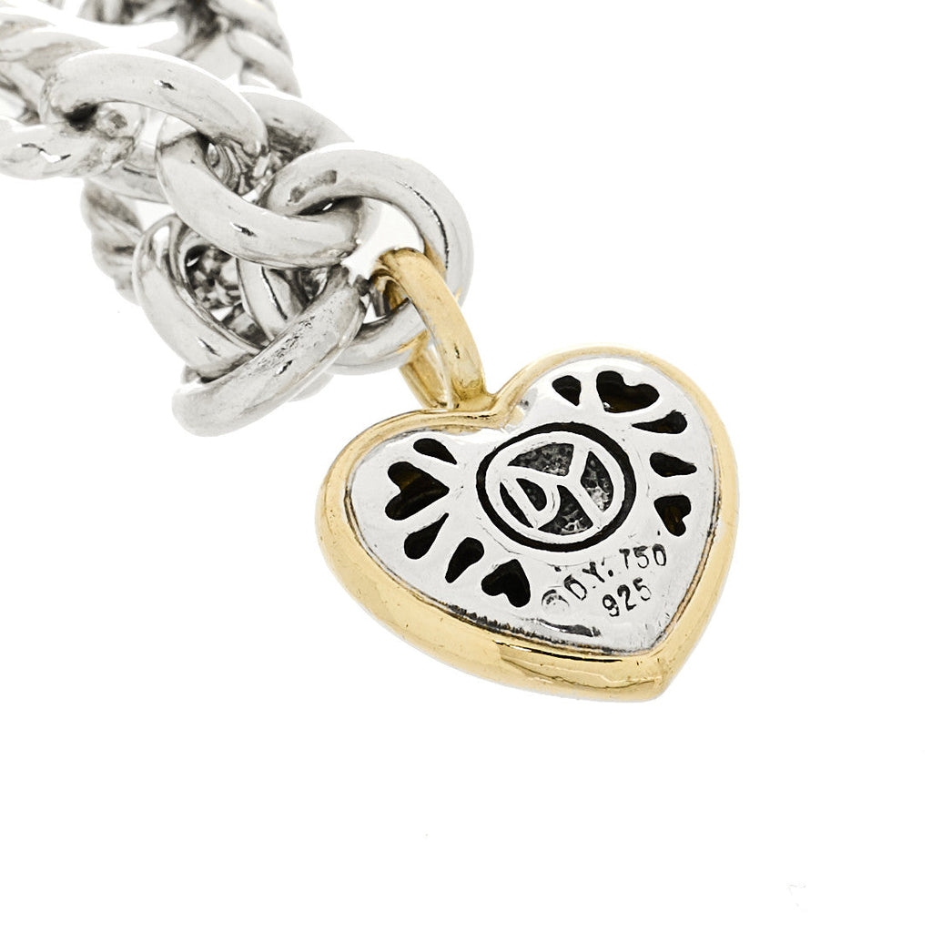 Sterling Silver 18K Yellow Gold Cable Heart Charm Bracelet