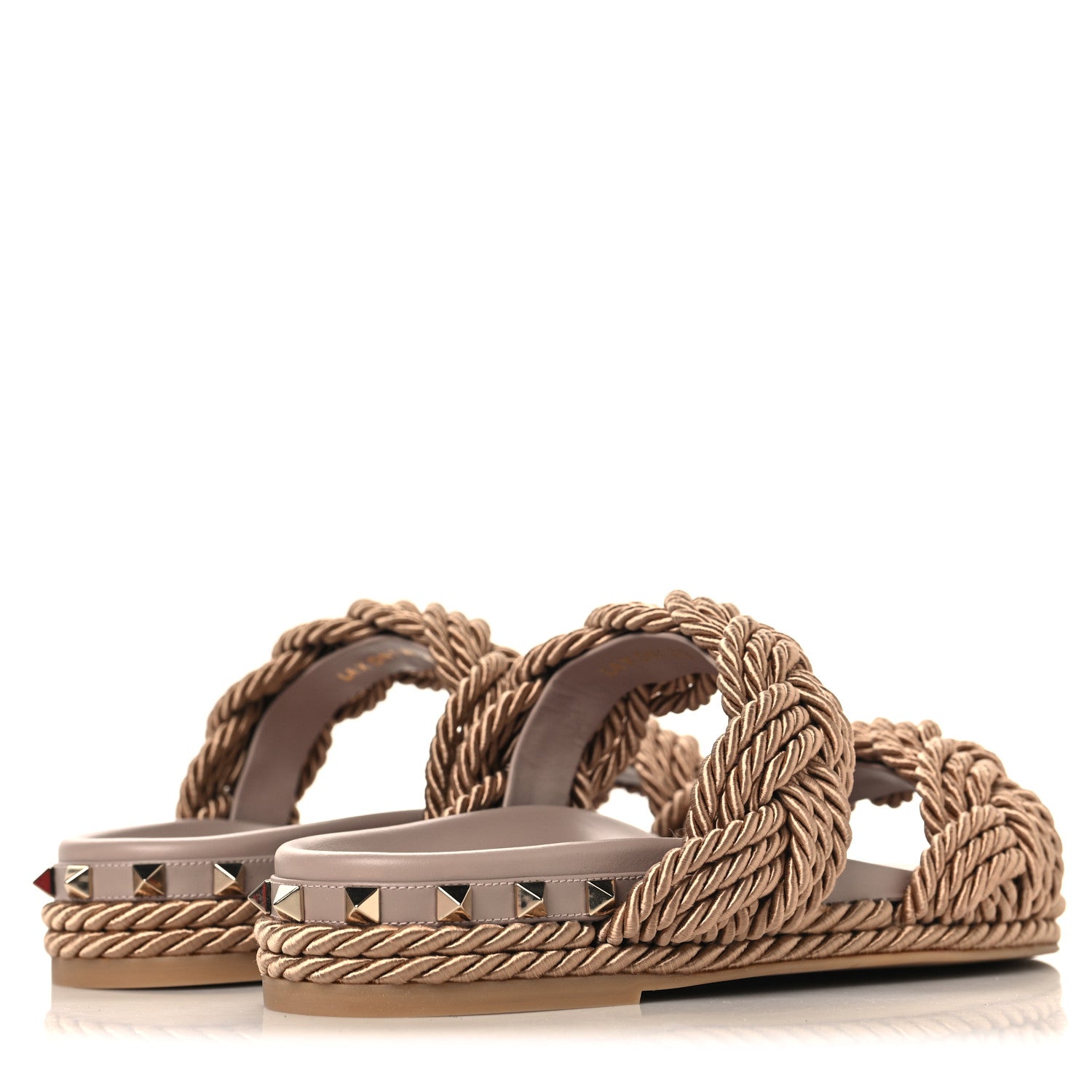 Calfskin Silk Woven Rockstud Torchon 5mm Sandals 36 Poudre