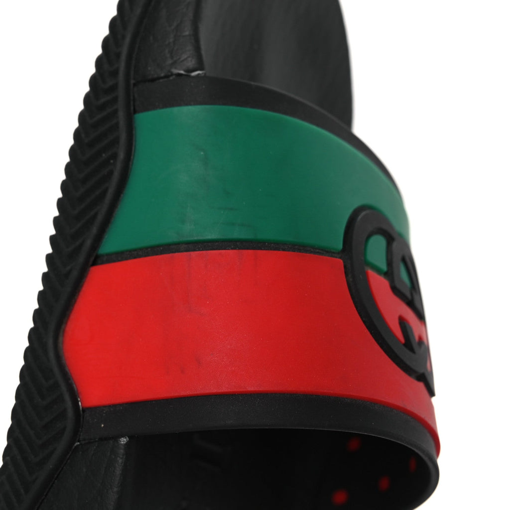 Rubber Web Womens Interlocking G Slide Sandals 33 Black Green Red