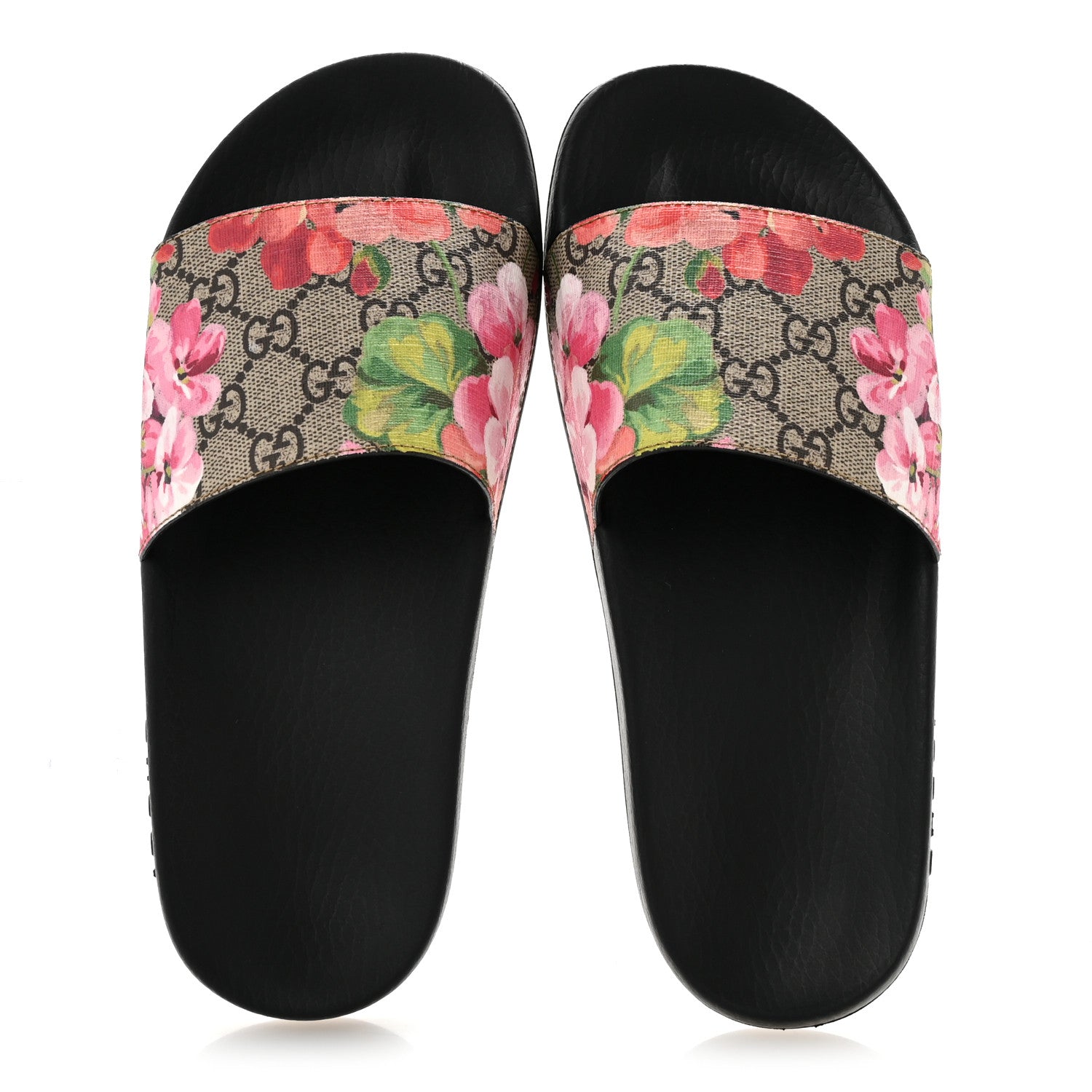 GG Supreme Monogram Blooms Slide Sandals 37 Beige Multicolor