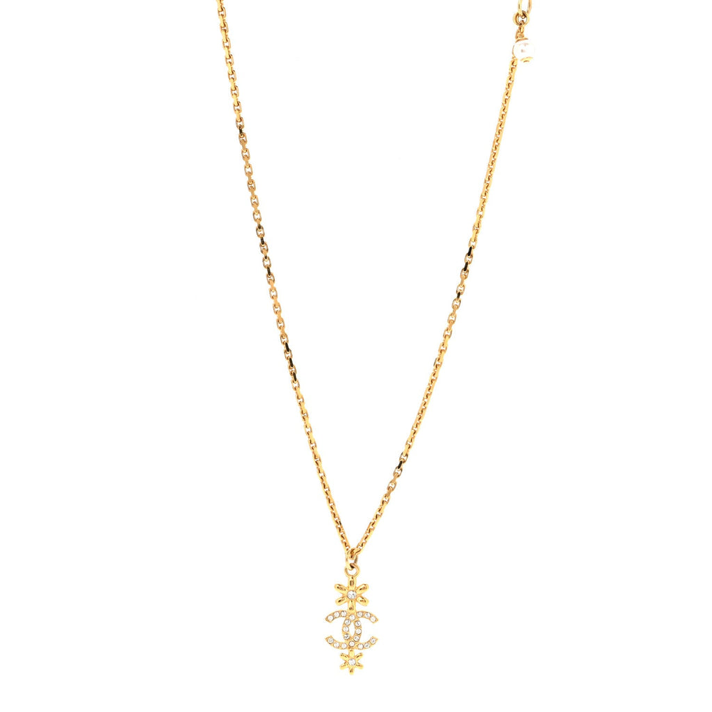 Crystal CC Flower Necklace Gold