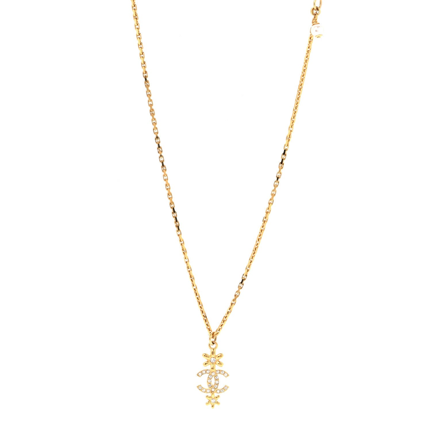 Crystal CC Flower Necklace Gold