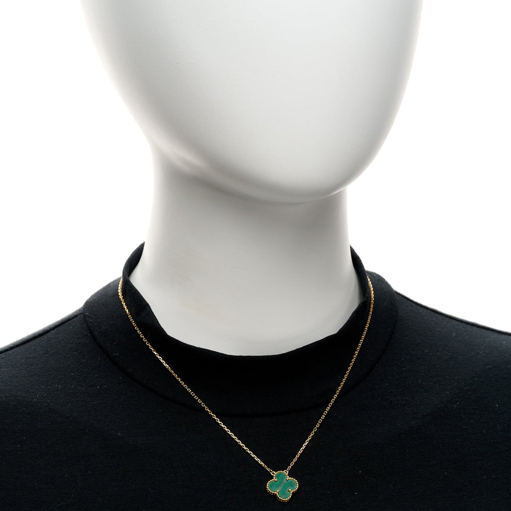 18K Yellow Gold Malachite Vintage Alhambra Pendant Necklace
