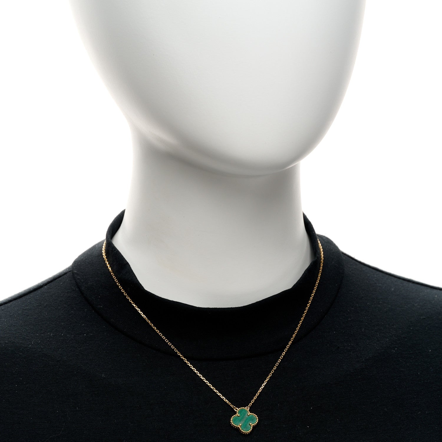 18K Yellow Gold Malachite Vintage Alhambra Pendant Necklace