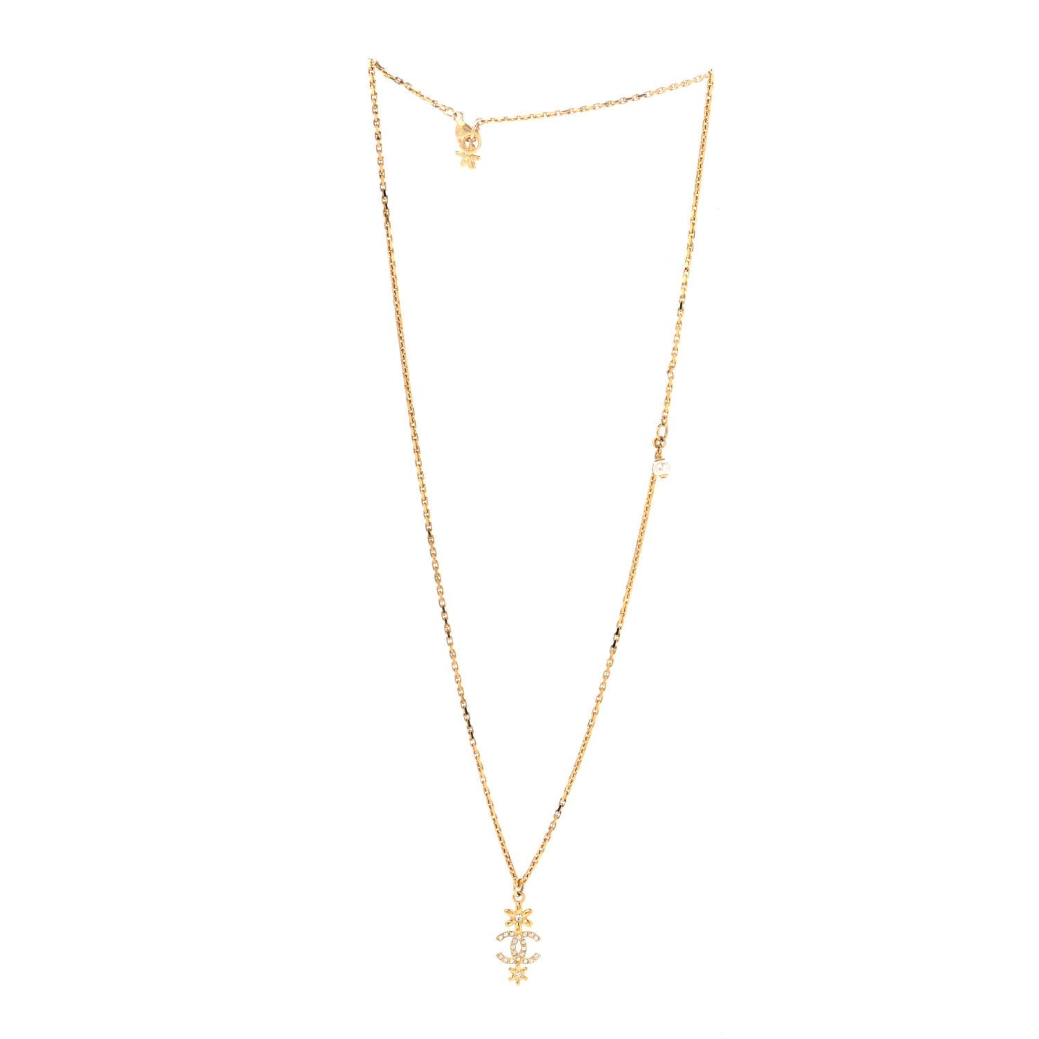 Crystal CC Flower Necklace Gold