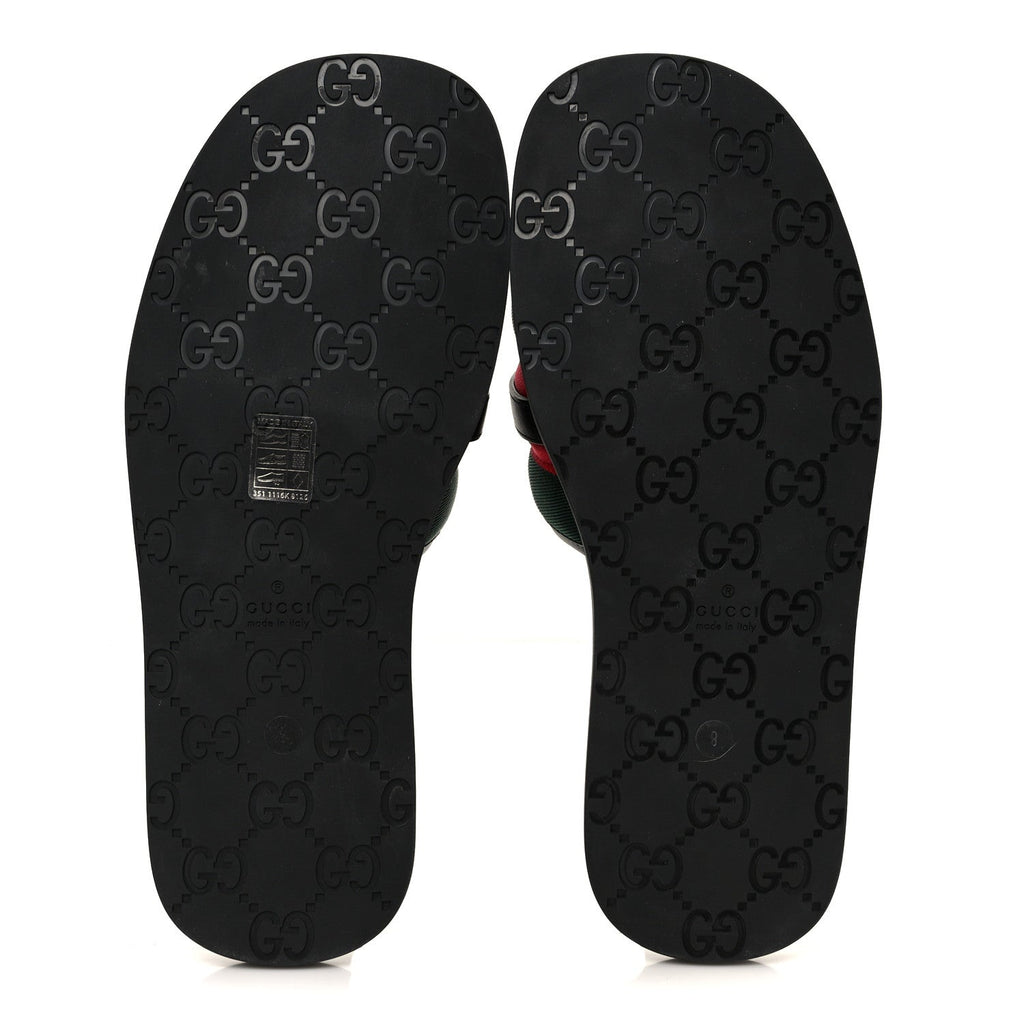 Nylon Calfskin Web Interlocking G Mens Maverik Slide Sandals 41 Black Green Red