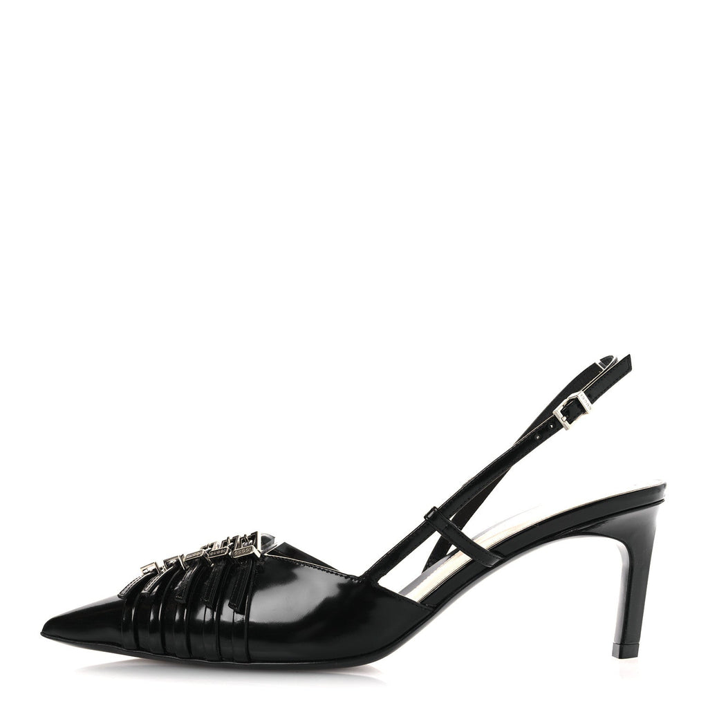Patent Regent Calfskin Walma 65 Buckle Slingback Pumps 38 Black