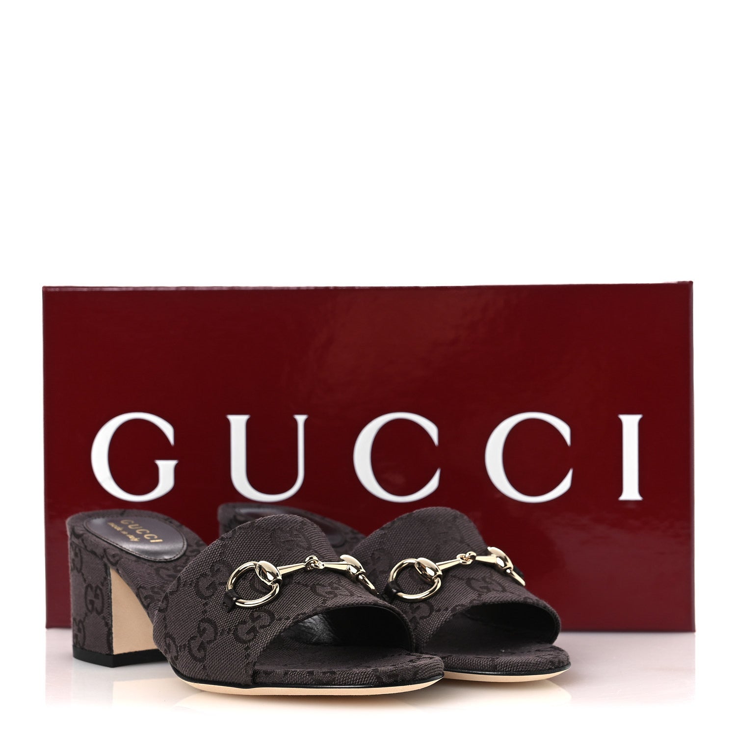 GG Monogram Horsebit Slide Sandals 36 Dark Brown