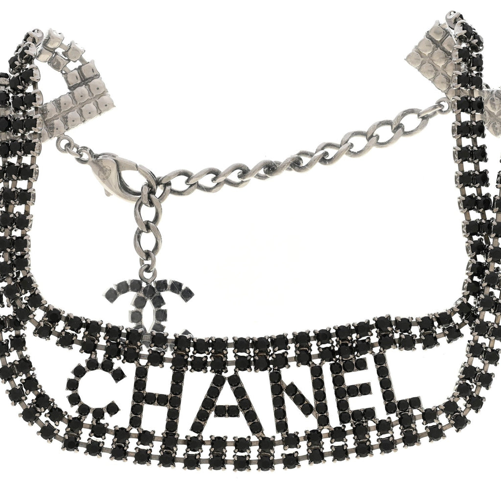 Crystal CC Logo Choker Necklace Silver Black