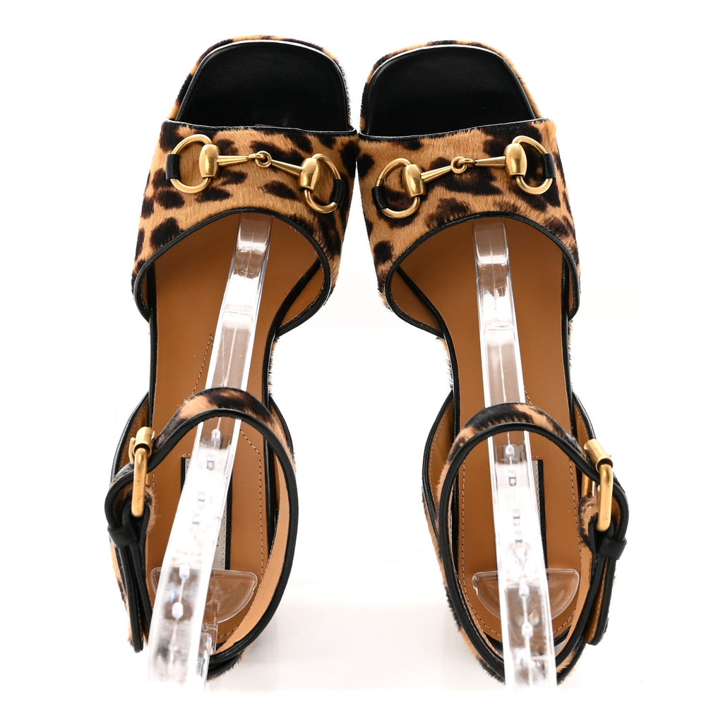 Calf Hair Leopard Print Horsebit 25/60mm Platform Sandals 37.5 Hazelnut Black