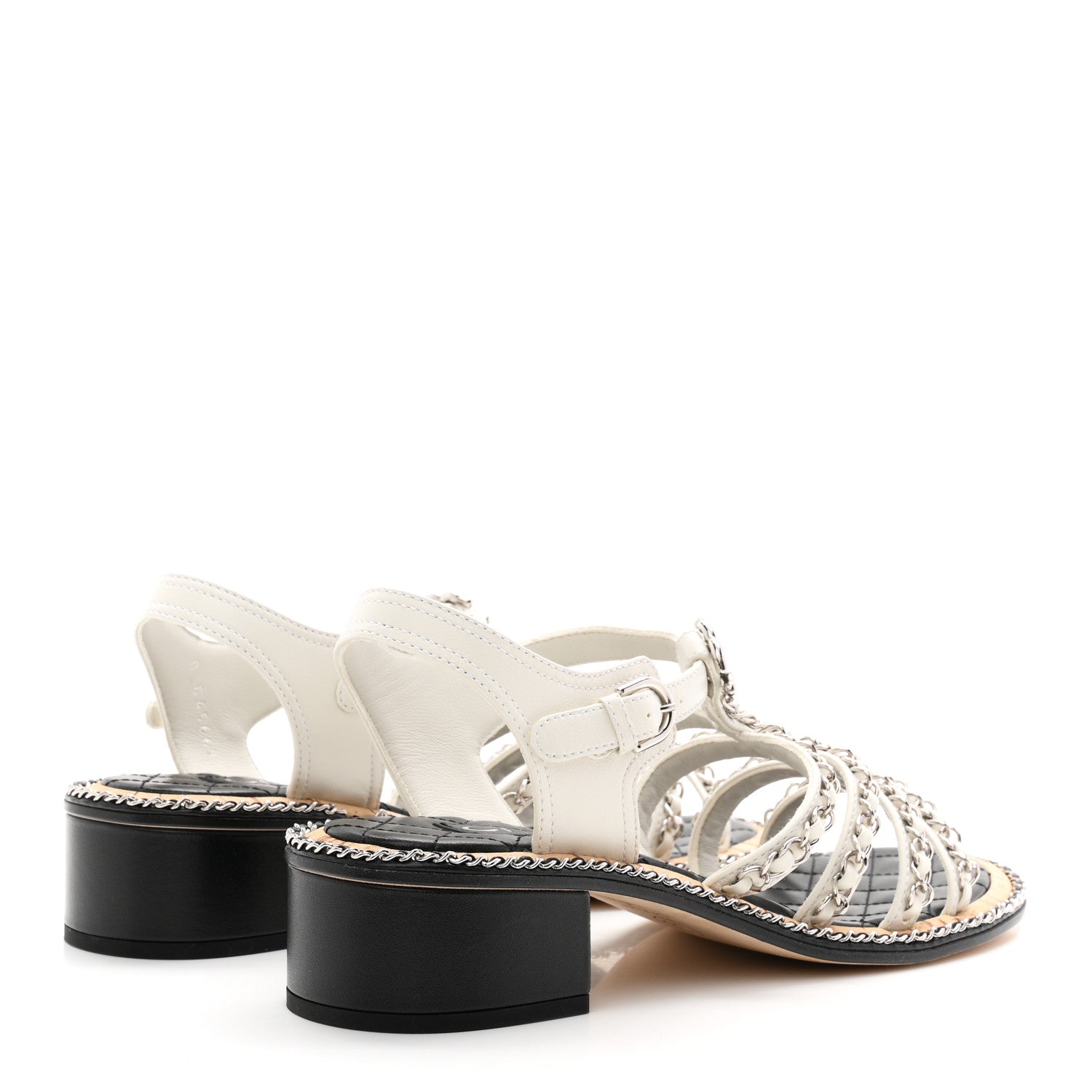 Lambskin Chain Cork Sandals 38.5 White