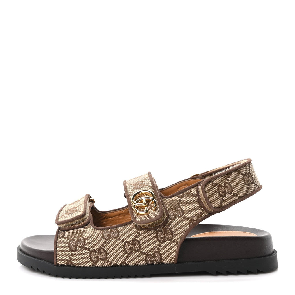 Monogram Kid Scamosciato Double G Womens Dad Sandals 37.5 Beige Ebony New Acero