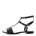 Calfskin Studded Ankle Strap Sandals 36.5 Black