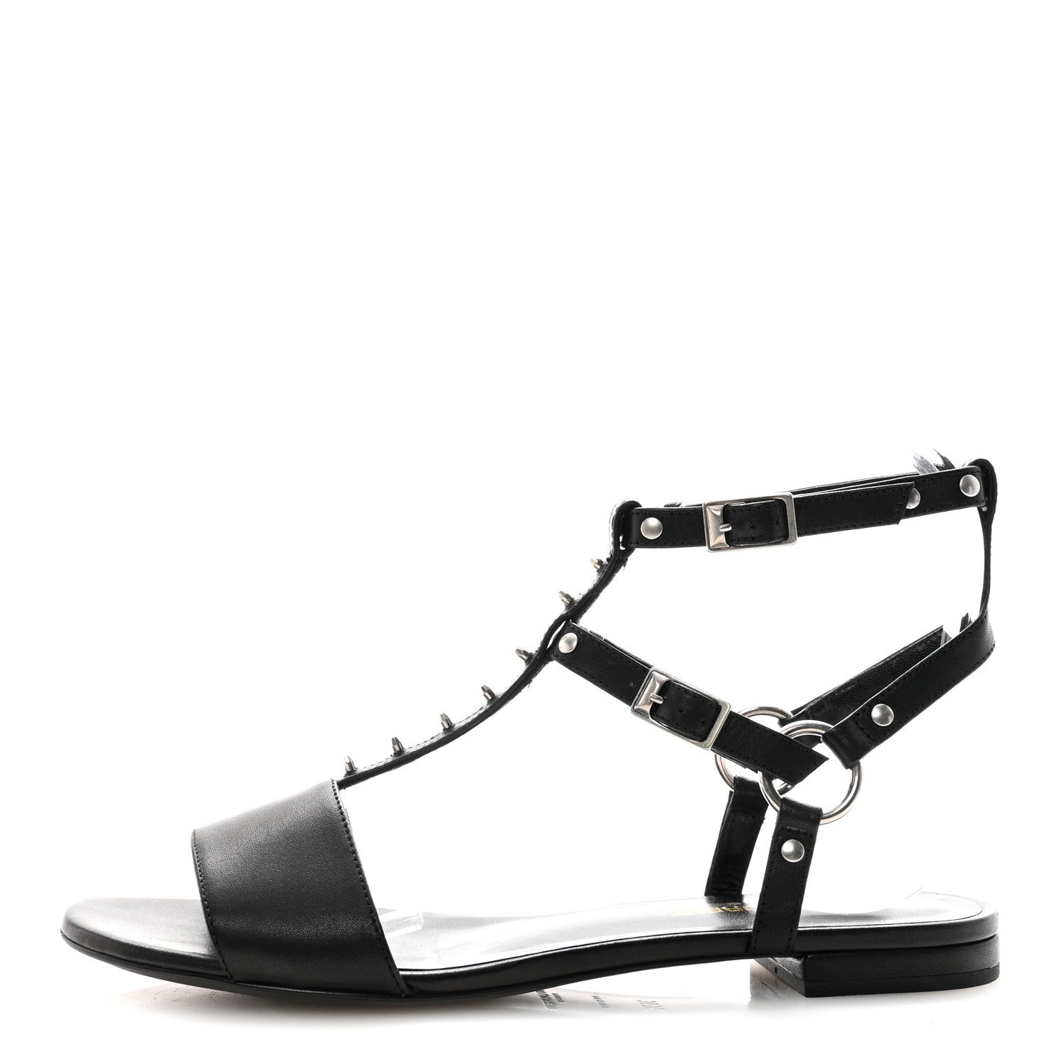 Calfskin Studded Ankle Strap Sandals 36.5 Black