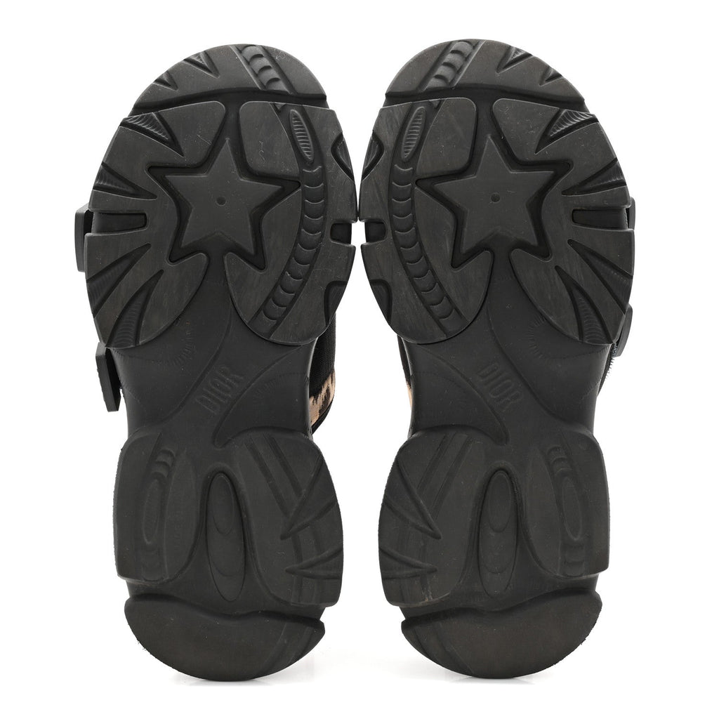 Technical Fabric Nylon Leopard Print D-Wander Slide Sandals 39 Black Brown