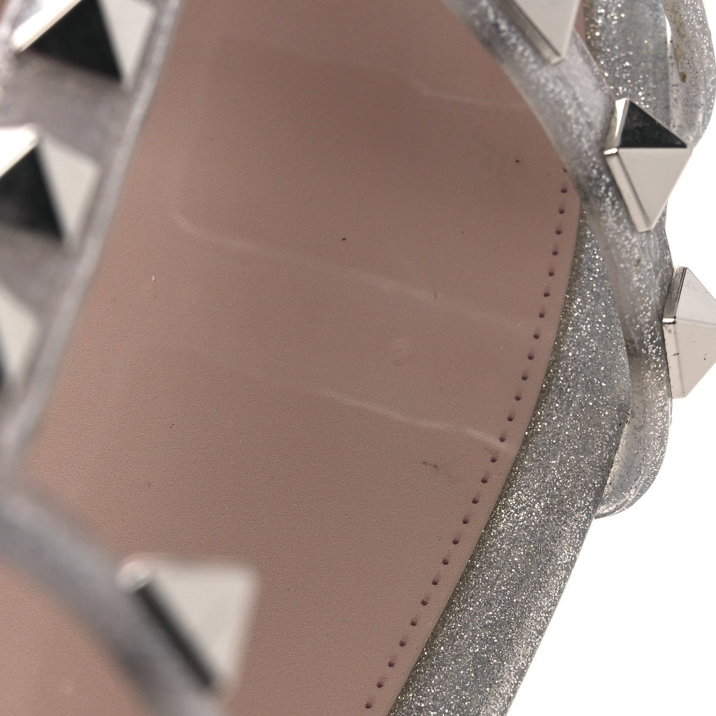 PVC Jelly Glitter Rockstud Caged Sandals 38 SIlver