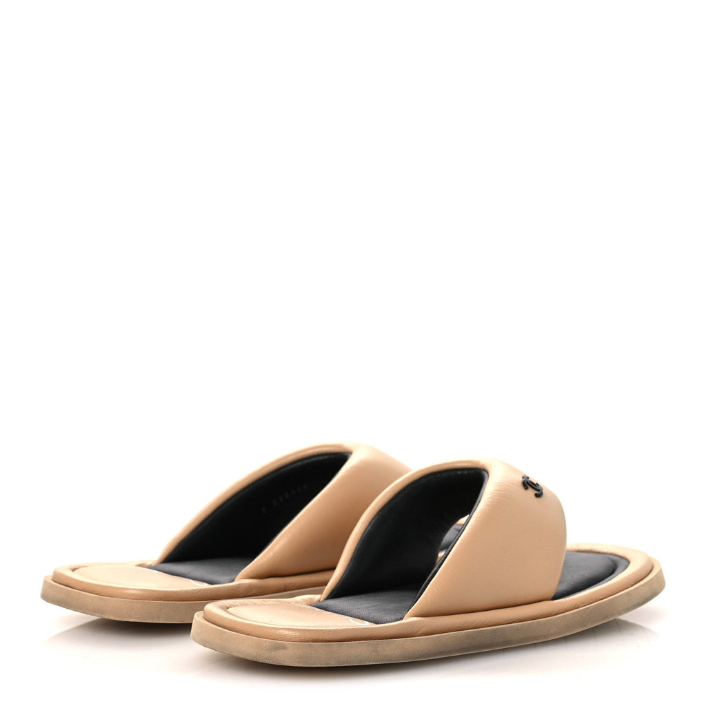 Lambskin Padded Pool Thong Sandals 40 Beige