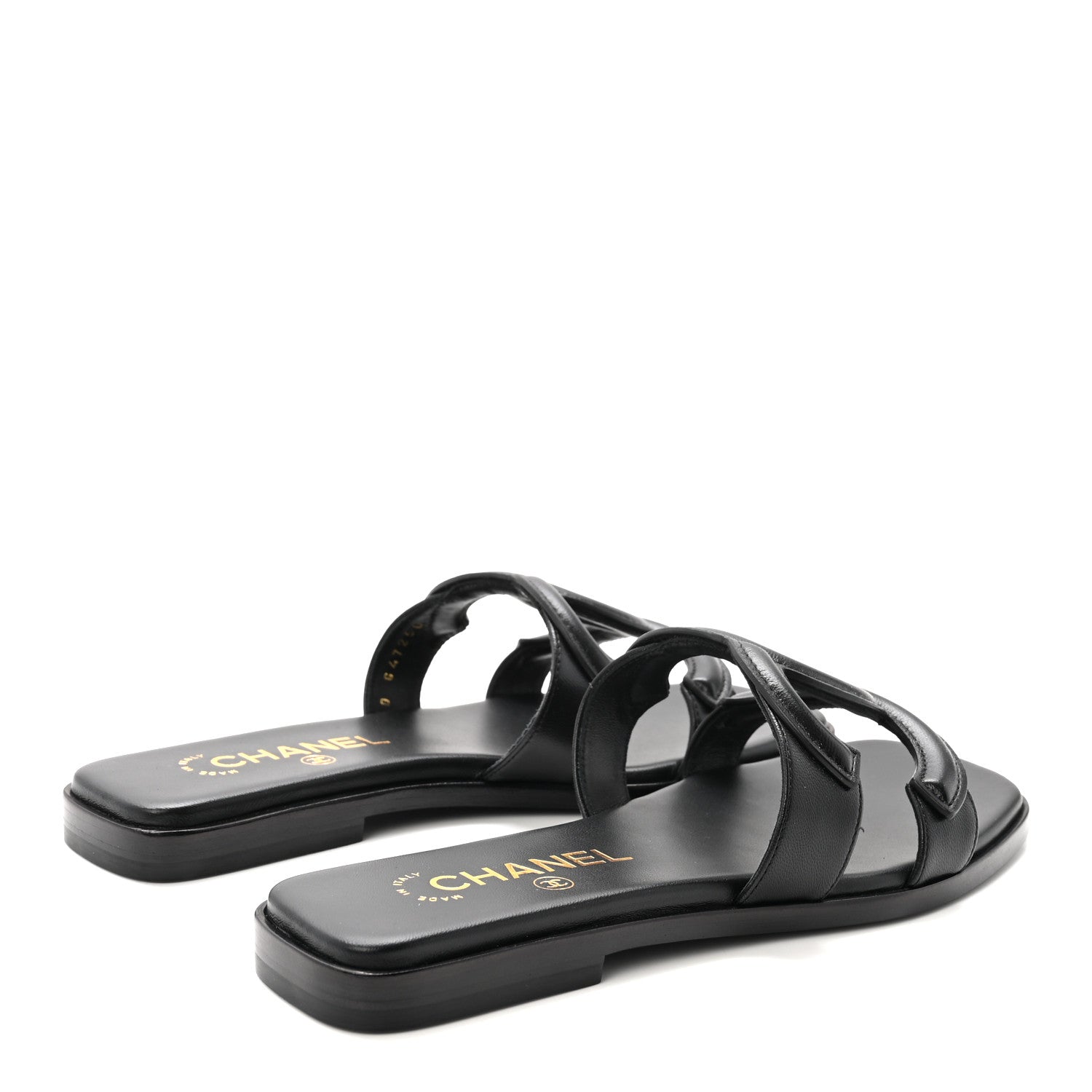 Lambskin CC Cut Out Mules Sandals 36 Black