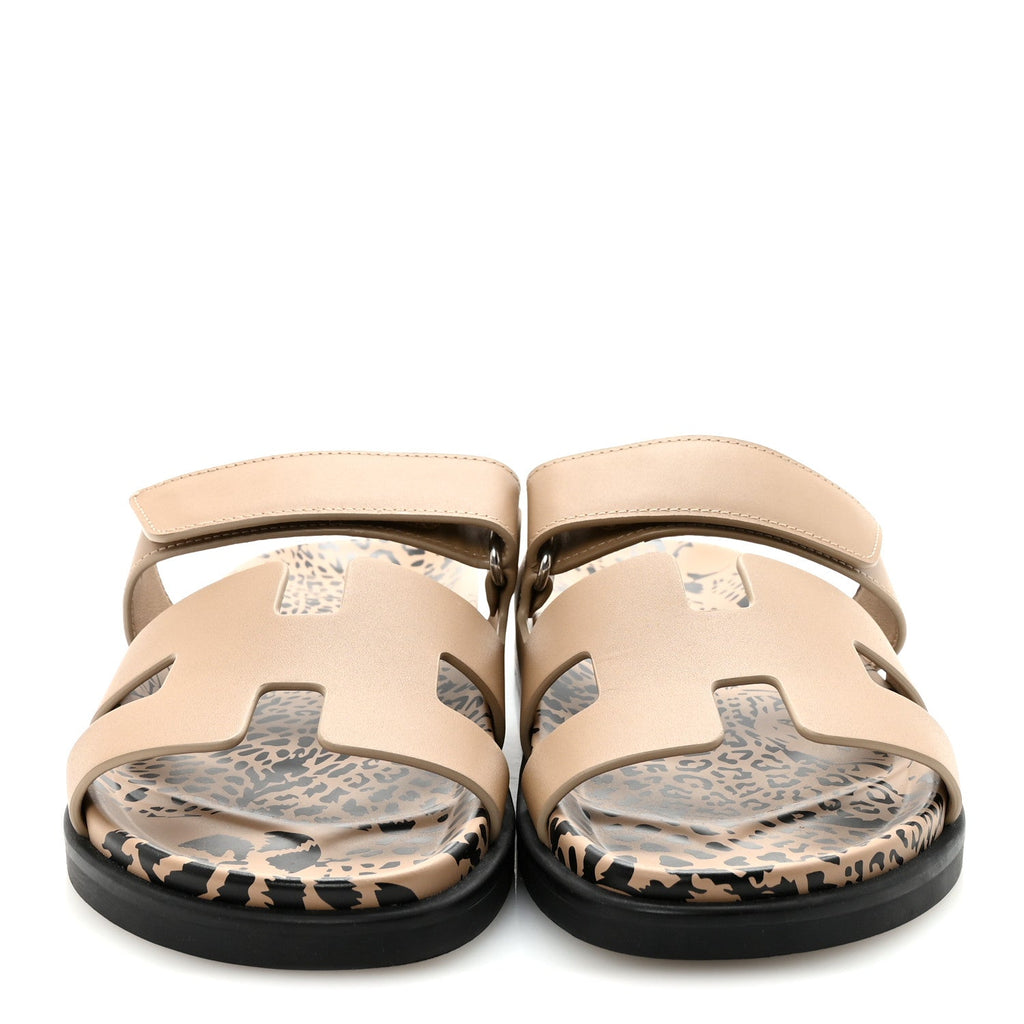 Calfskin Leopard Womens Chypre Sandals 38.5 Beige Argile