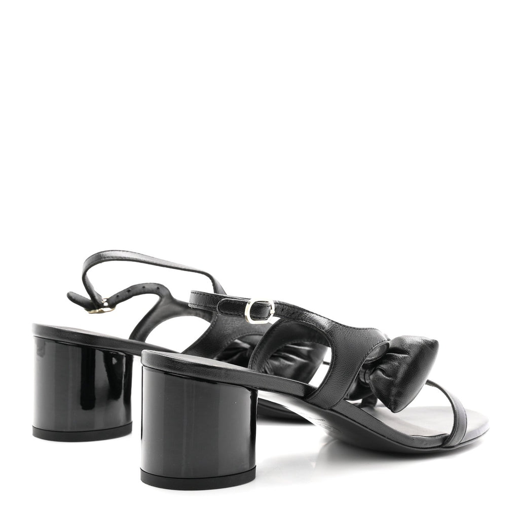 Lambskin CC Bow 55mm Sandals 38.5 Black
