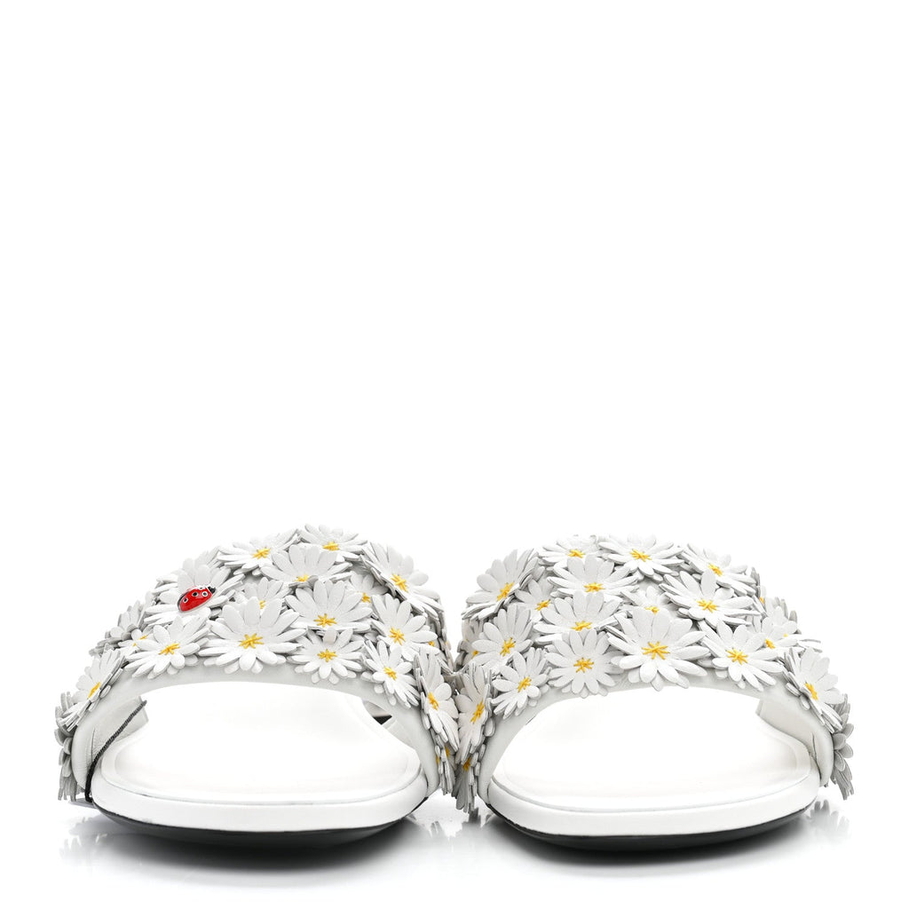 Lambskin Daisy Embroidered Dior Bloom Heeled Slide Sandals 39 White