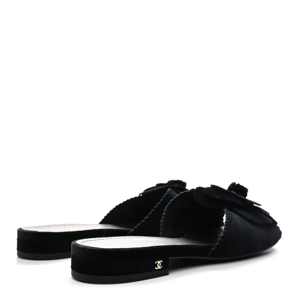 Velvet Pearl Camellia Slide Sandals 37 Black