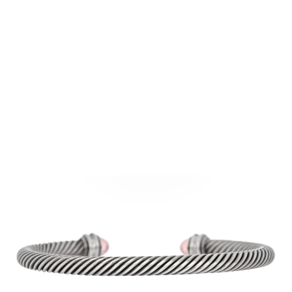 Sterling Silver Diamond Rose Quartz 5mm Cable Classics Bracelet