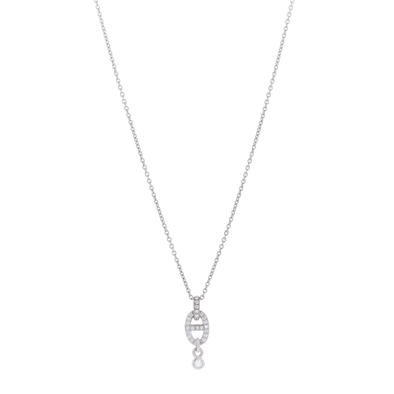 18K White Gold Diamond PM Chaine d'Ancre Enchainee Necklace