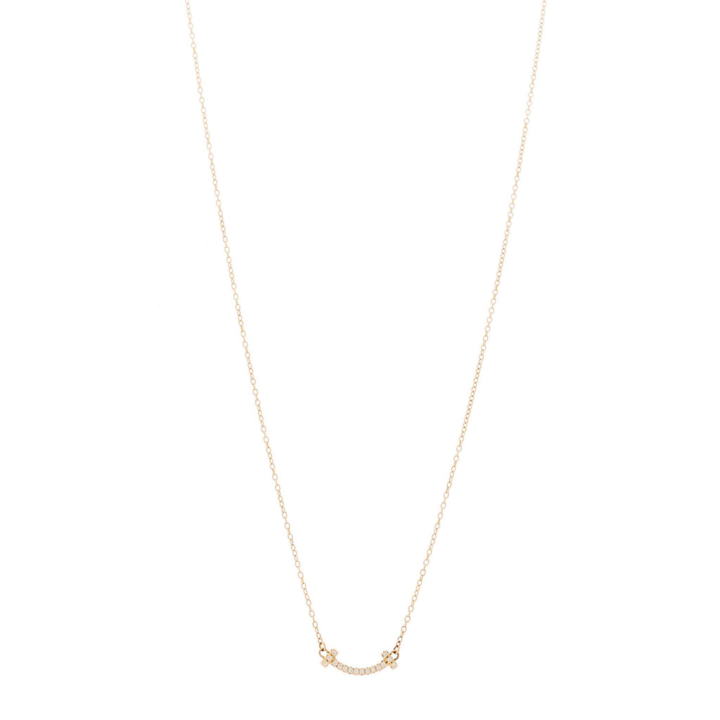 18K Yellow Gold Diamond Mini T Smile Pendant Necklace