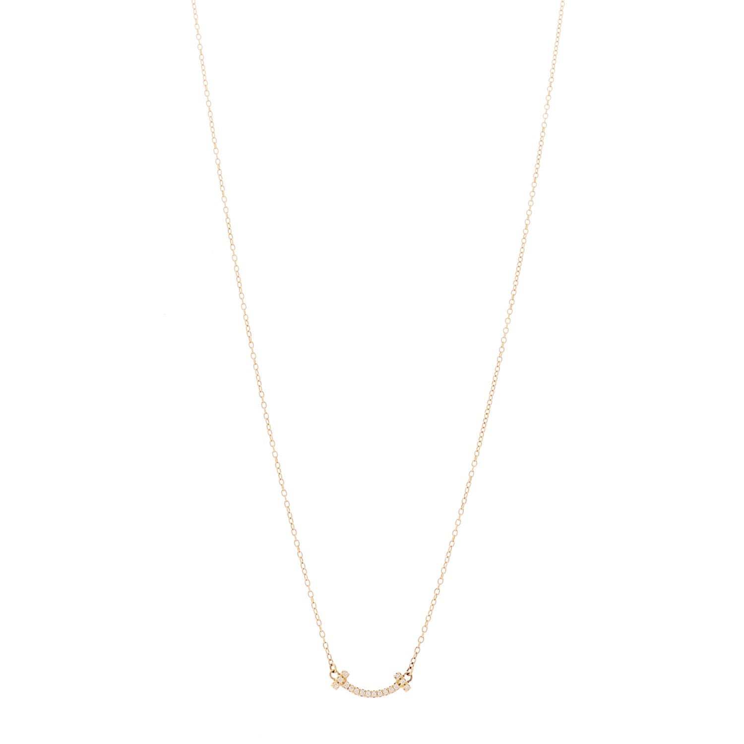 18K Yellow Gold Diamond Mini T Smile Pendant Necklace