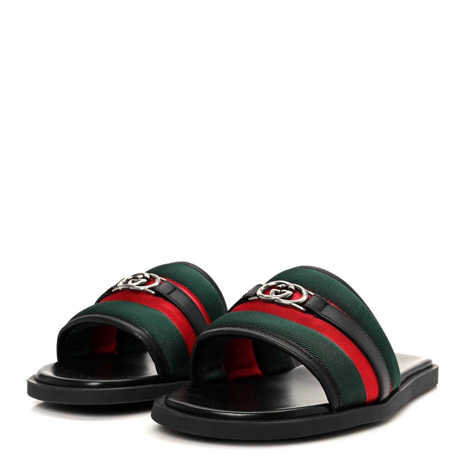 Nylon Calfskin Web Interlocking G Mens Maverik Slide Sandals 41 Black Green Red