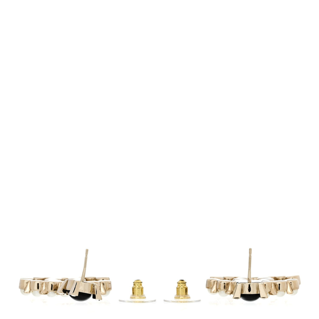 Resin Crystal Pearl CC Drop Earrings Black Gold