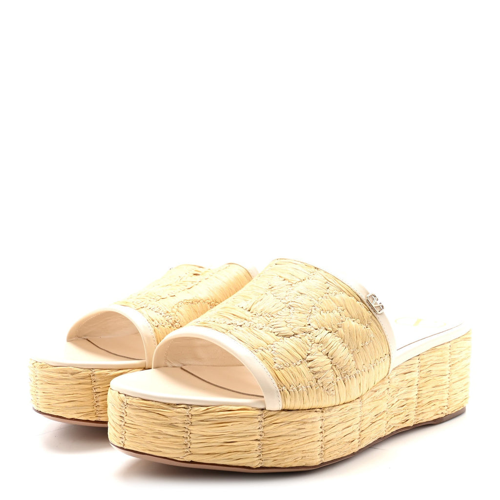 Woven Straw Flatform 25/45mm Slide Sandals 39.5 Light Ivory