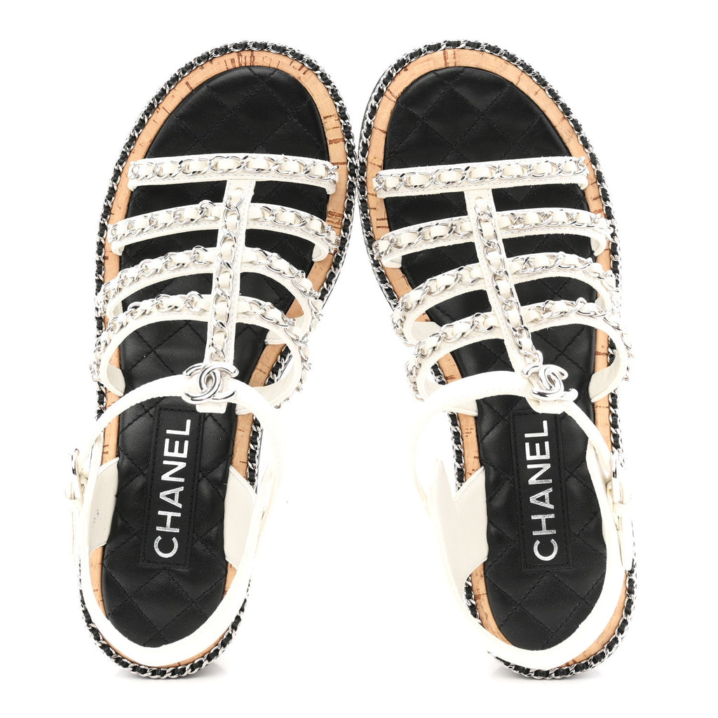 Lambskin Chain Cork Sandals 38.5 White