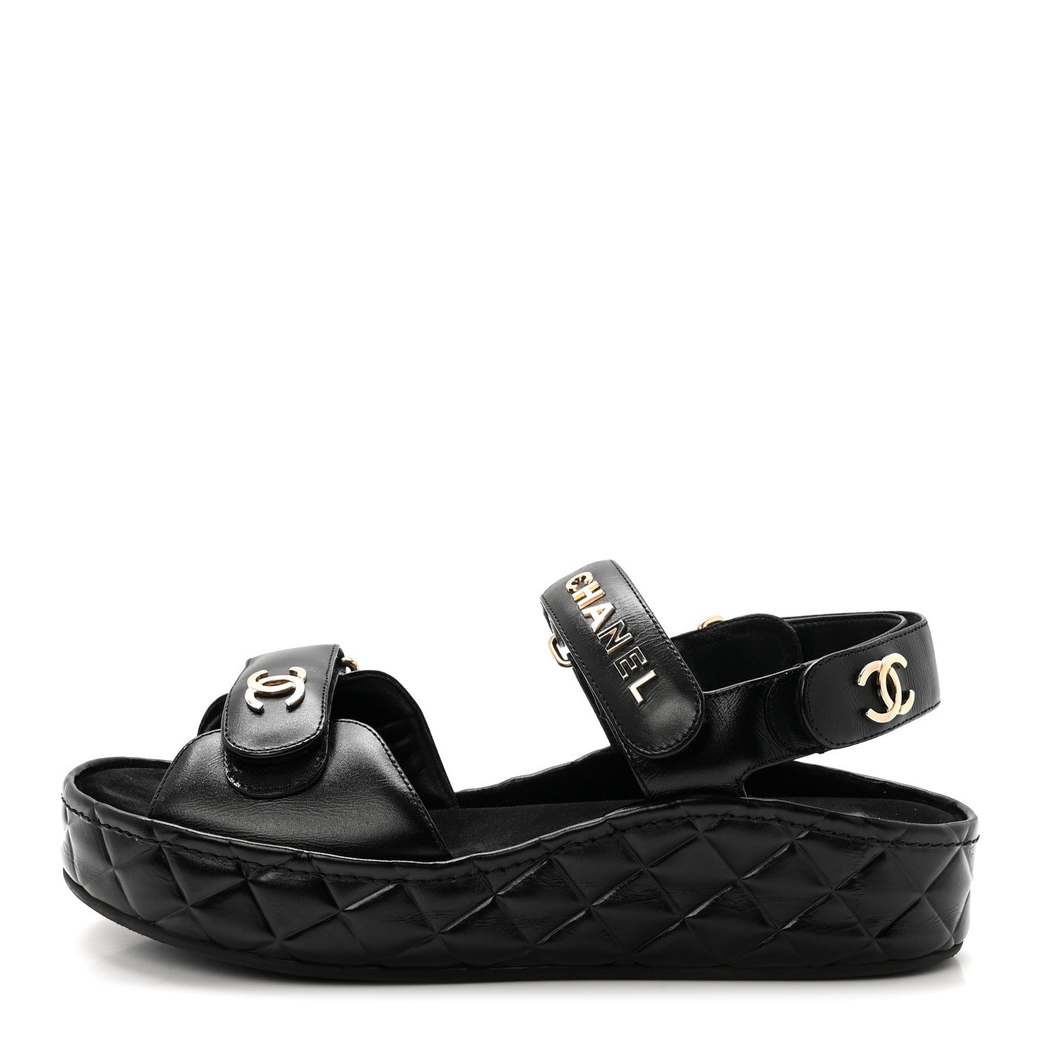 Shiny Calfskin Logo Platform Sandals 38 Black