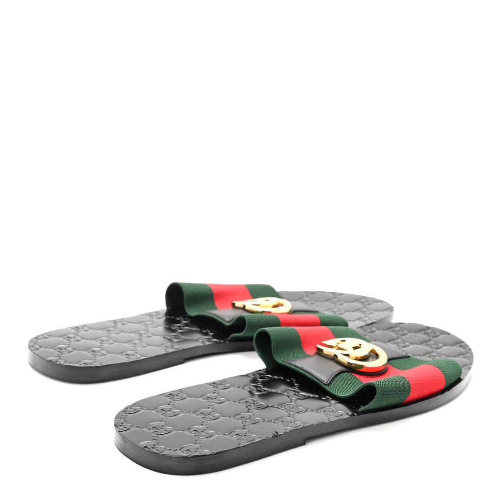 Calfskin Web Interlocking G Mens Riviera Slide Sandals 10 Black Green Red
