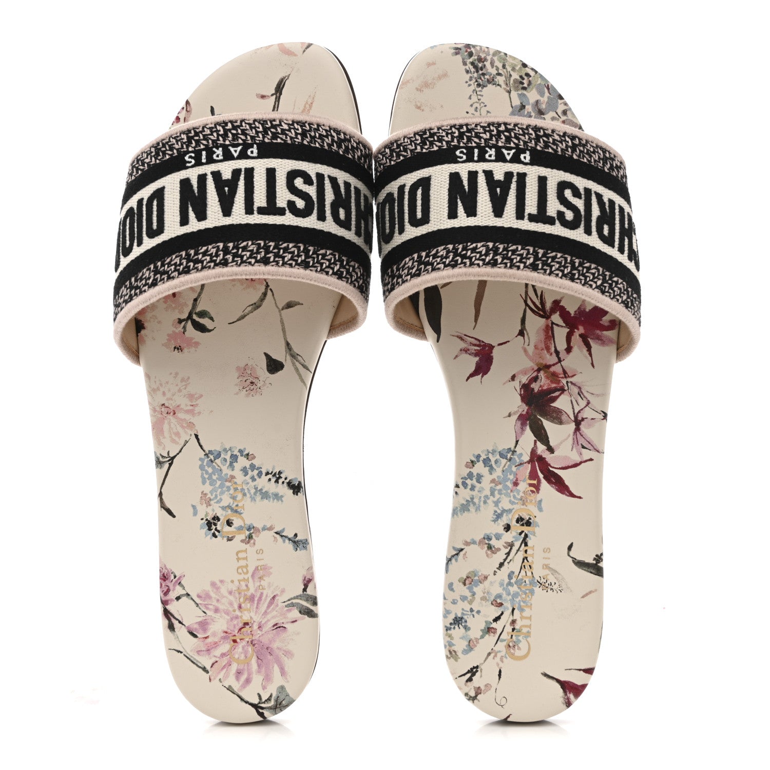 Canvas Millefiori Embroidered Dway Flat Slide Sandals 37 Nude White
