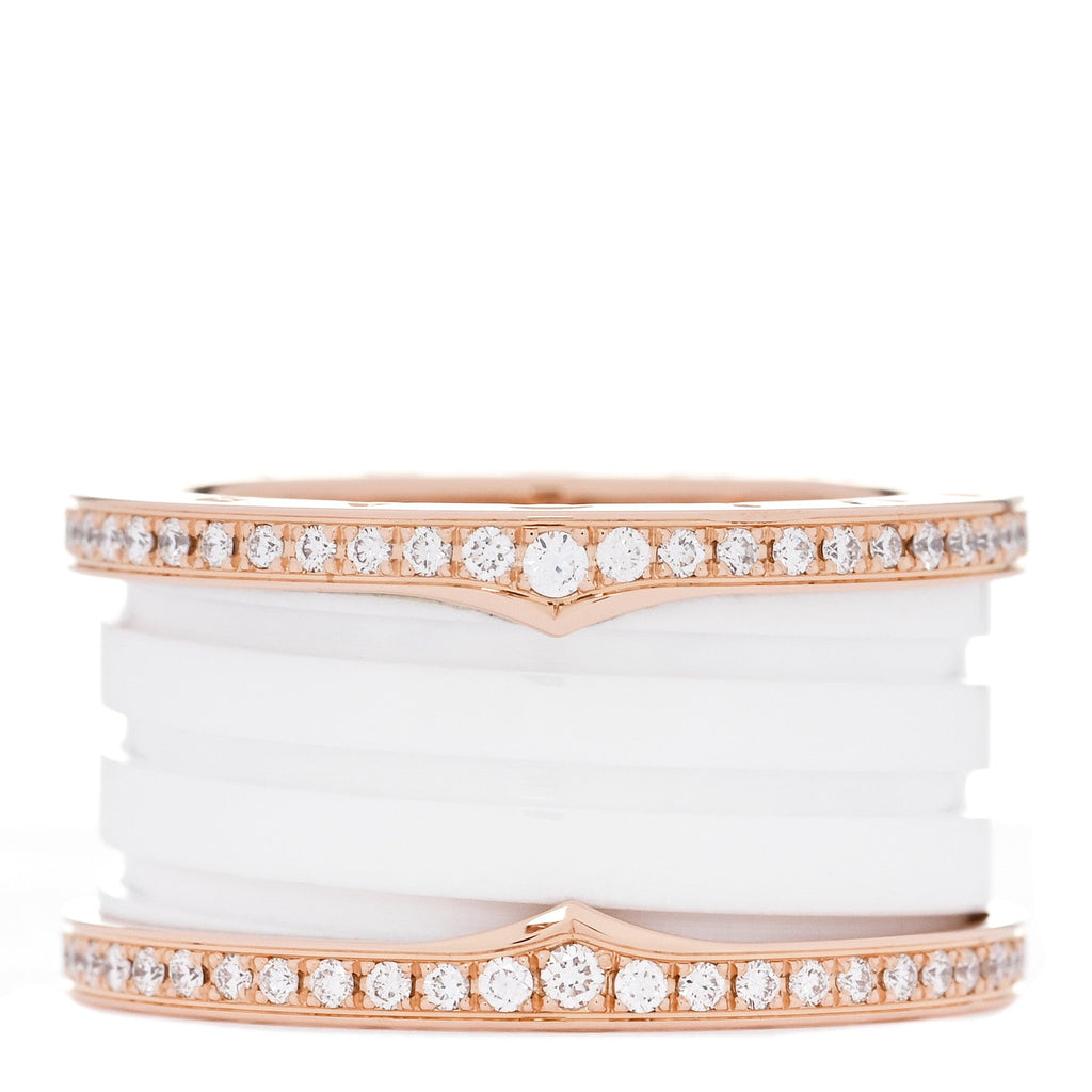 18K Rose Gold White Ceramic Diamond B.Zero1 Four-Band Ring 54 6.75