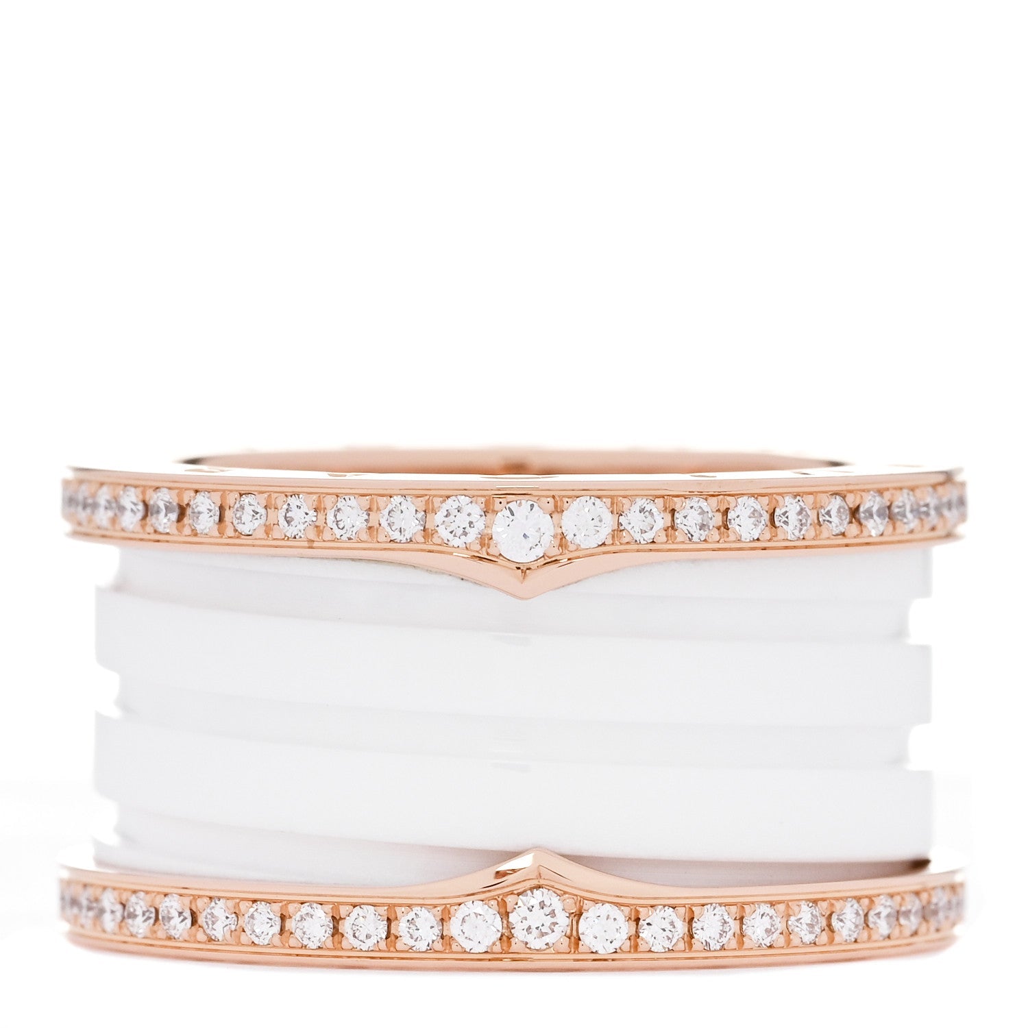 18K Rose Gold White Ceramic Diamond B.Zero1 Four-Band Ring 54 6.75