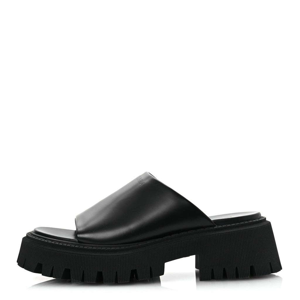 Jive Smooth Calfskin Logo Embossed Womens Tractor Platform 38 Black