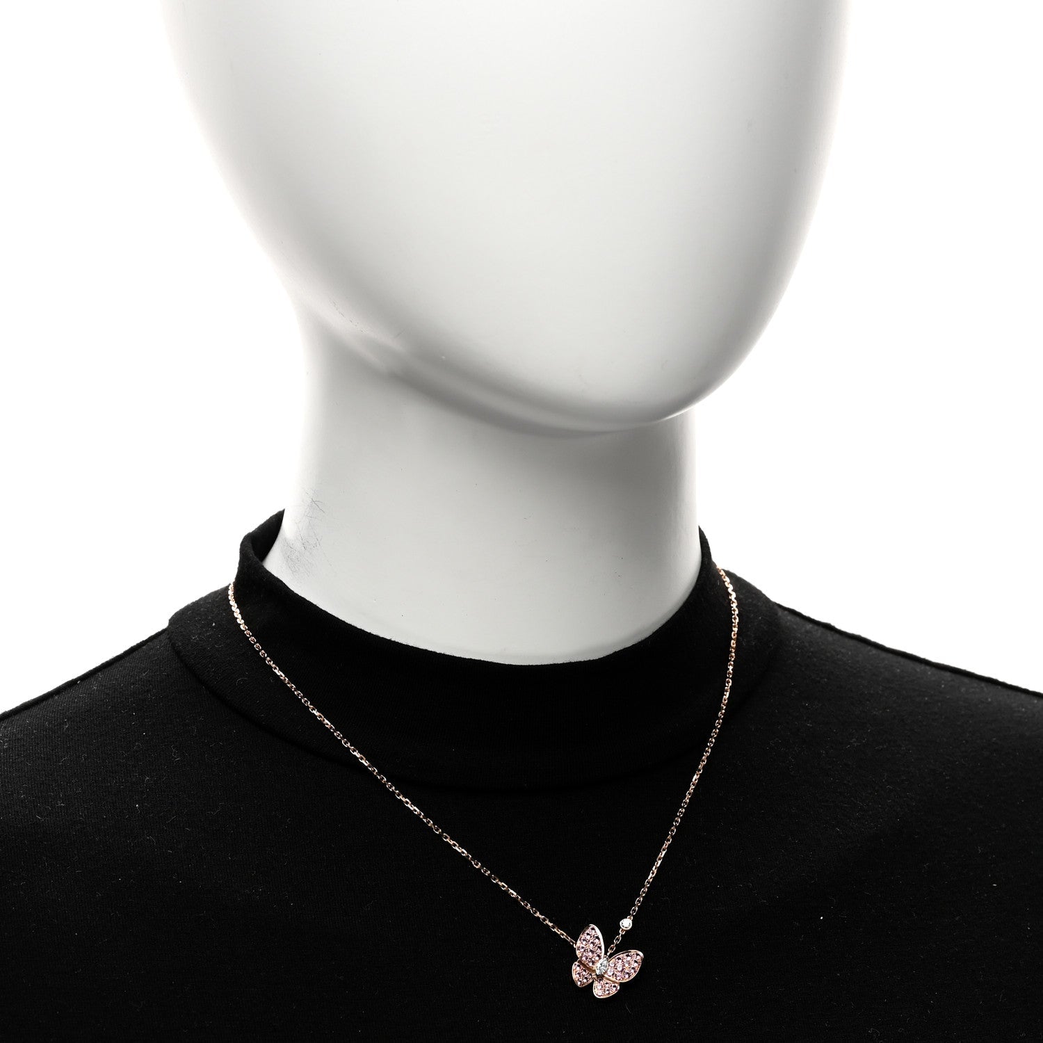 18K Rose Gold Diamond Pink Sapphire Two Butterfly Pendant Necklace