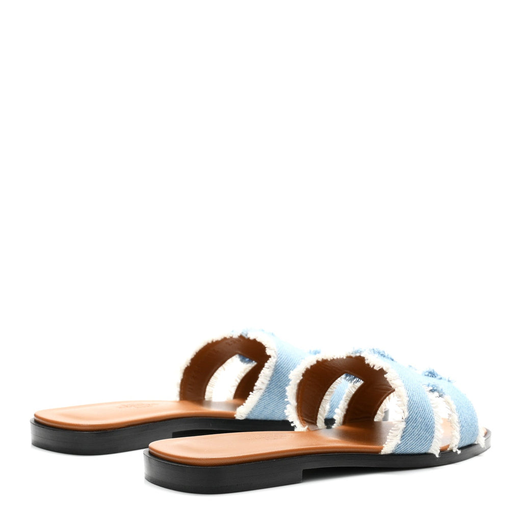 Denim Oran Fringe Sandals 36 Bleu Clair