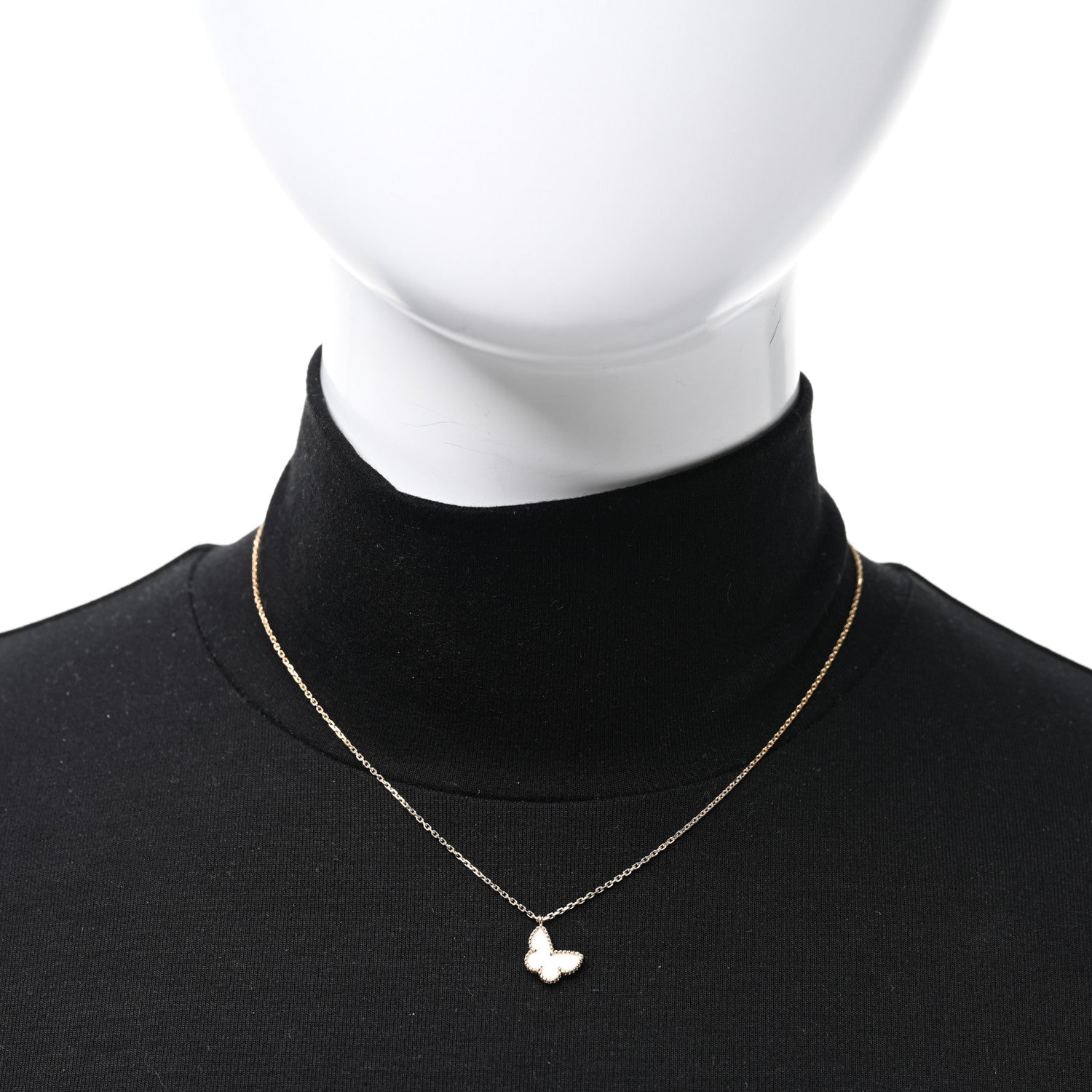 18K Yellow Gold Mother of Pearl Sweet Alhambra Butterfly Pendant Necklace