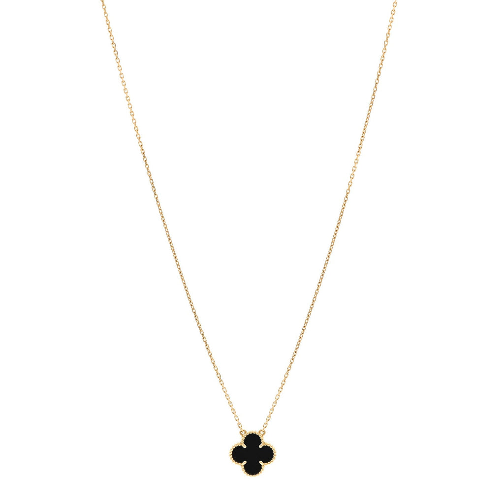 18K Yellow Gold Black Onyx Vintage Alhambra Pendant Necklace