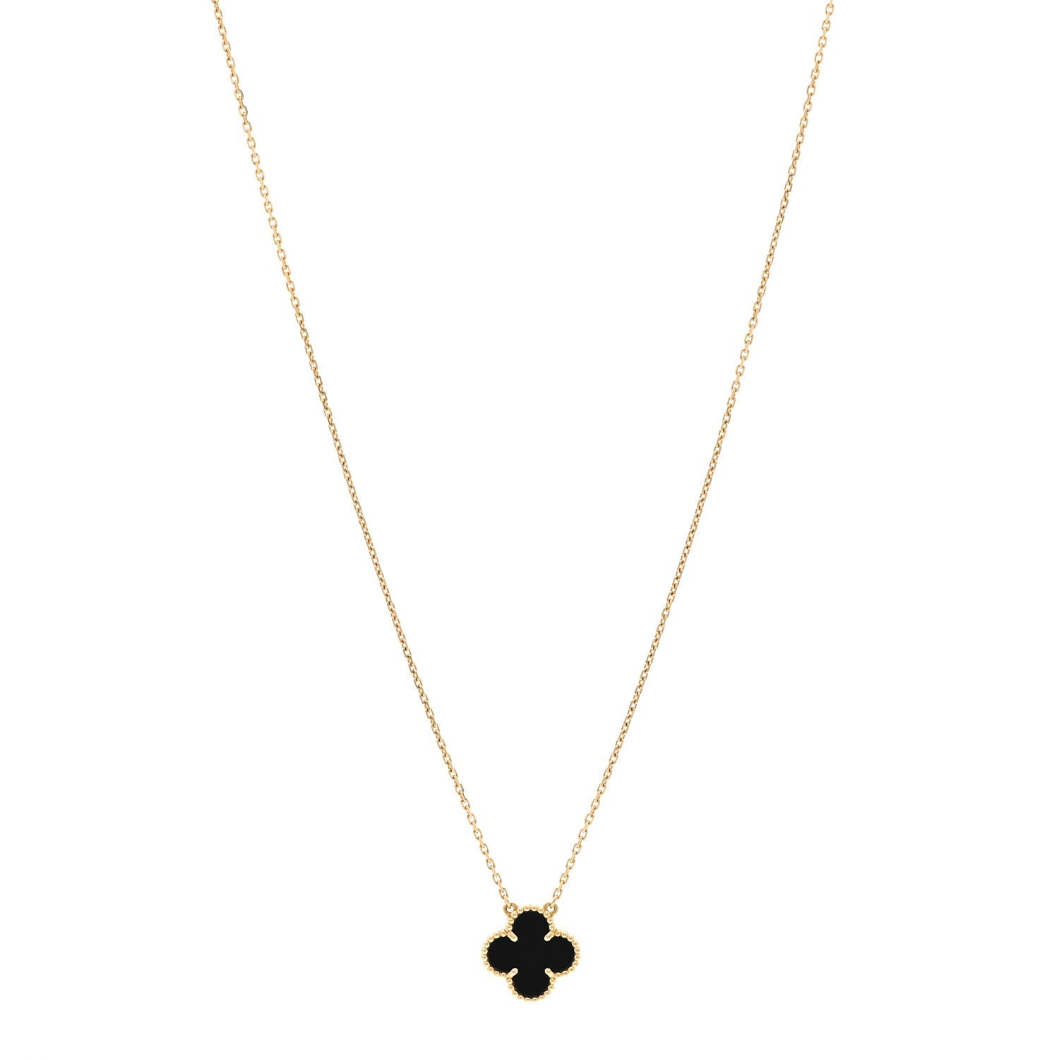 18K Yellow Gold Black Onyx Vintage Alhambra Pendant Necklace
